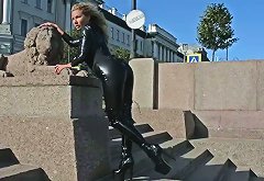 Fetish Lady Latex Mona Walking in Leather Pants and High Heels